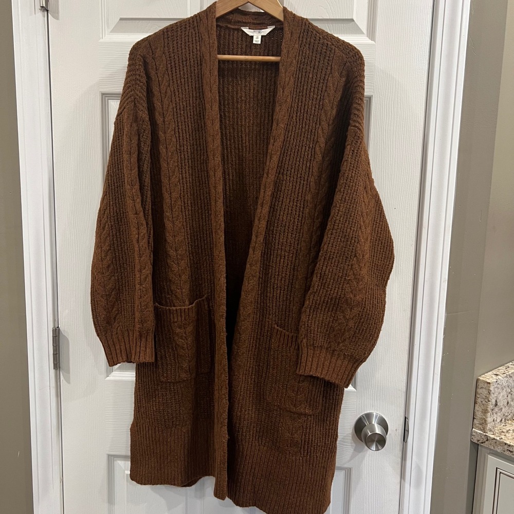 Terra & Sky Brown Cable Knit Open Front‎ Longline Cardigan Sweater Womens 0X 14W